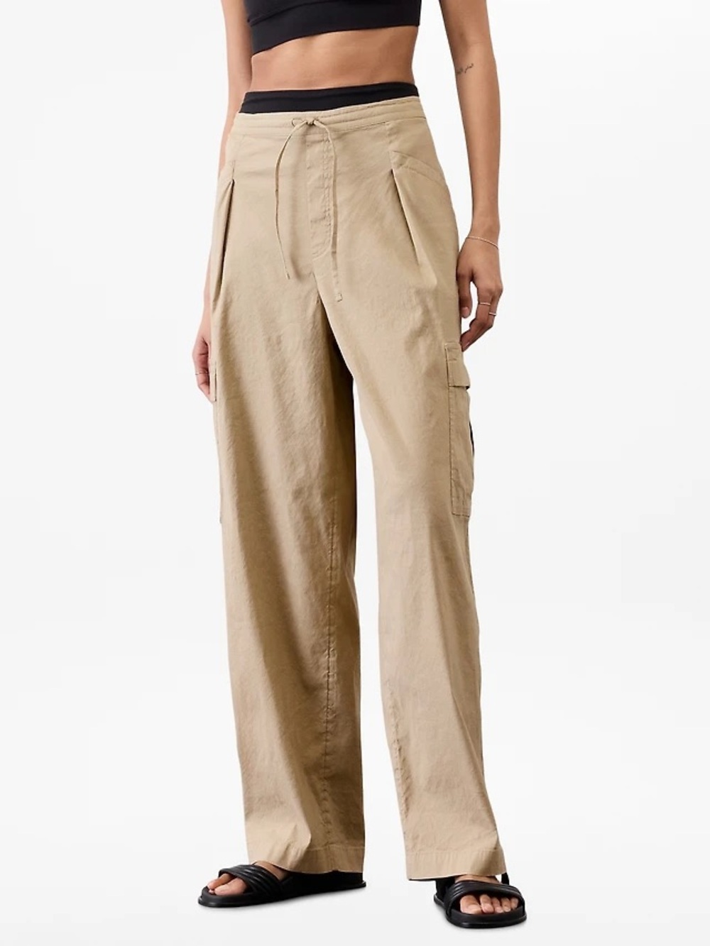 NWT athleta linen tan paradise mid rise straight leg utility cargo pants